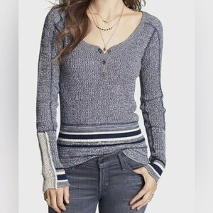 FREE PEOPLE WE THE FREE Shirt Women M Crochet Sweetheart Neck Long Sleeve Light